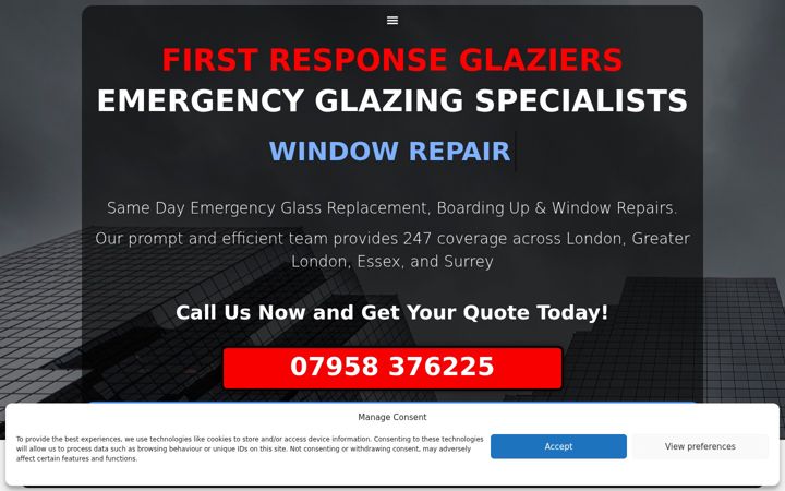 Snímek obrazovky first-response-glaziers.co.uk