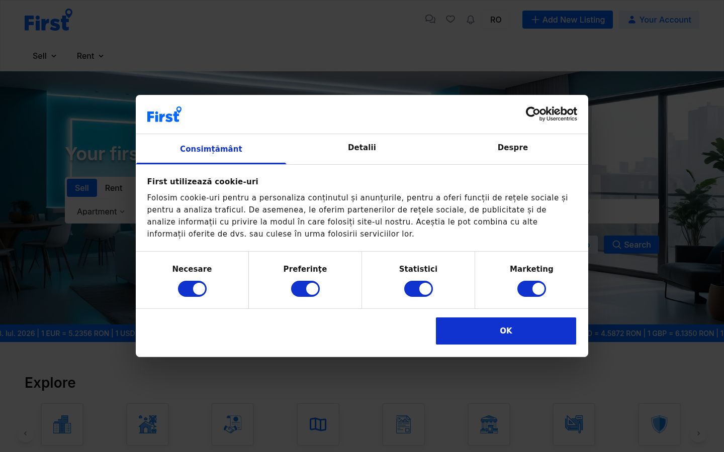 Screenshot of the consent banner shown before any interaction