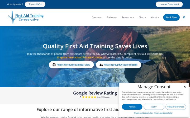 Ekrānuzņēmums no firstaidtrainingcooperative.co.uk