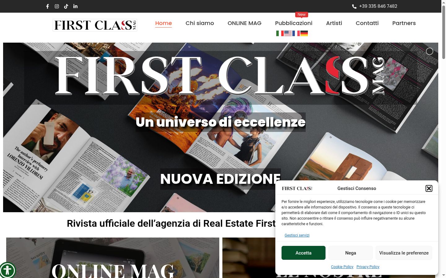 Screenshot del banner di consenso mostrato prima di qualsiasi interazione