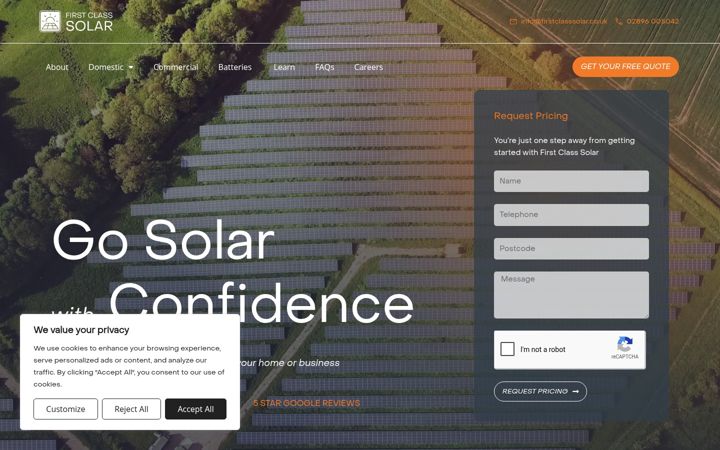 Screenshot of firstclasssolar.co.uk