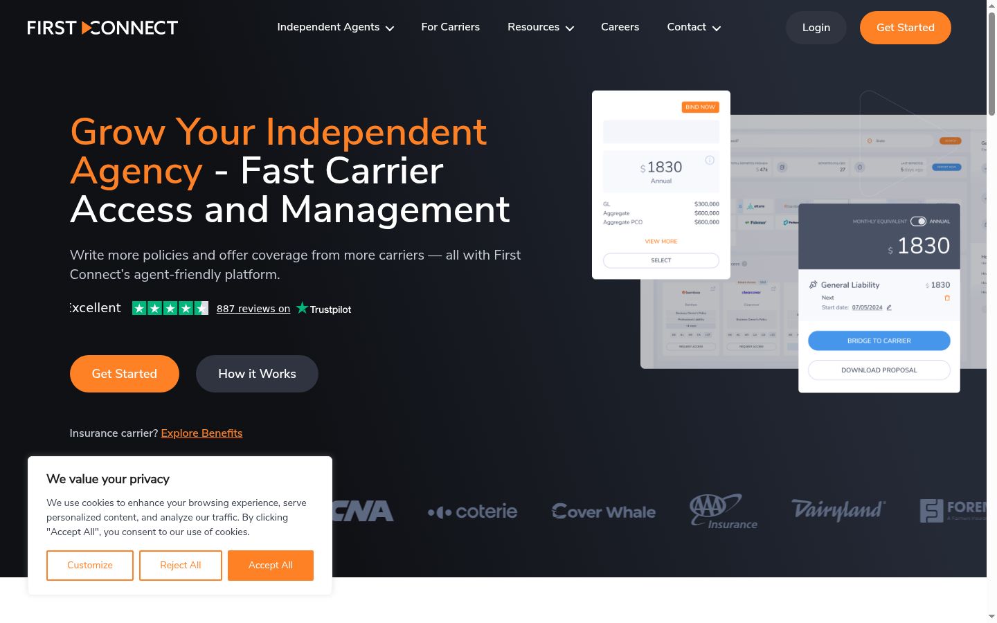 Screenshot του banner συγκατάθεσης που εμφανίστηκε πριν από οποιαδήποτε αλληλεπίδραση