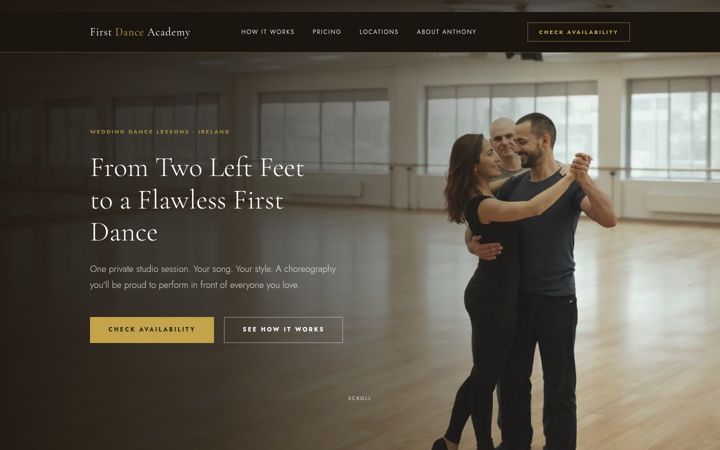 Snímek obrazovky firstdanceacademy.ie