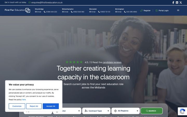 Ekrānuzņēmums no firstforeducation.co.uk