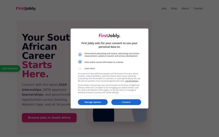 Screenshot of firstjobly.co.za