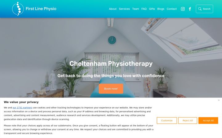 Screenshot of firstlinephysio.co.uk