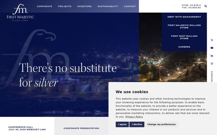 Screenshot of firstmajestic.com