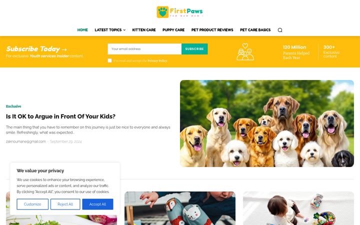 Screenshot of firstpaws.net