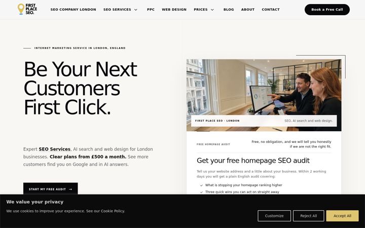 Екранна снимка на firstplaceseo.co.uk