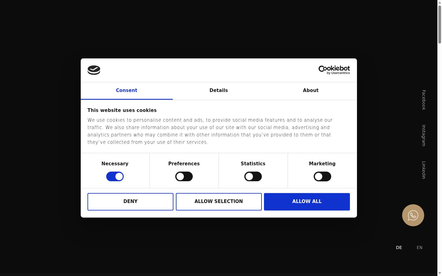 Screenshot of the consent banner shown before any interaction