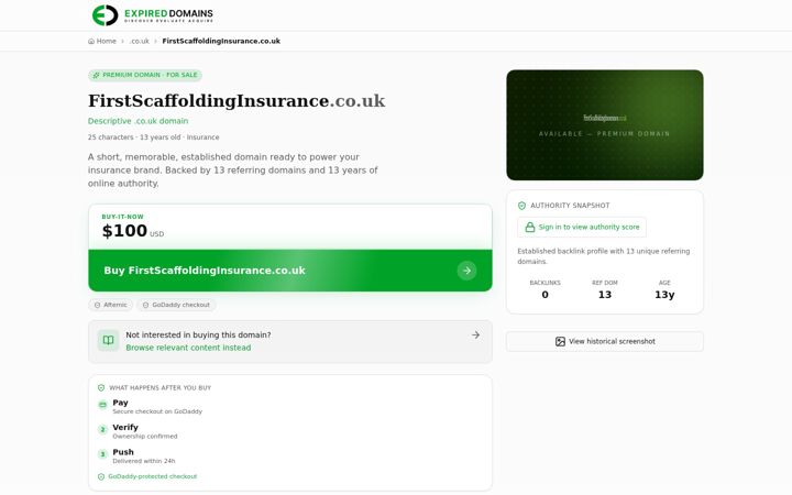 Screenshot ta' firstscaffoldinginsurance.co.uk