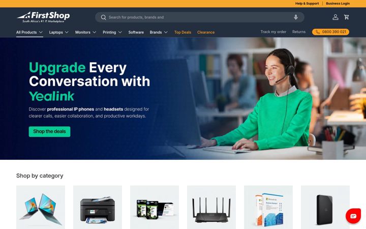 Snímek obrazovky firstshop.co.za