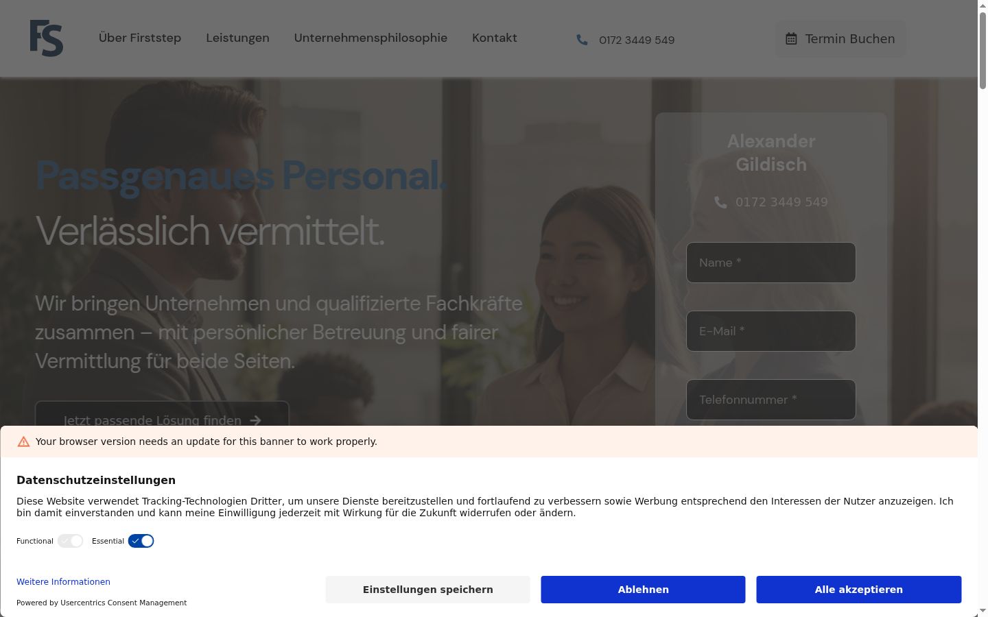 Skærmbillede af samtykkebanneret, som det blev vist før nogen interaktion