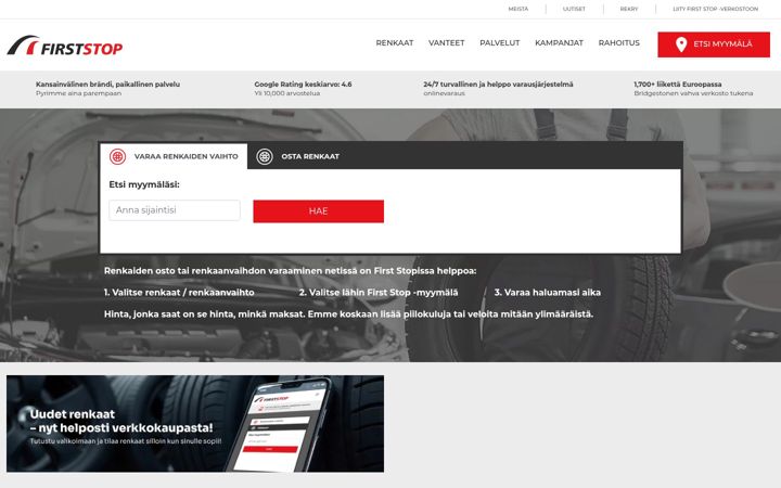 Captură de ecran a firststopsuomi.fi