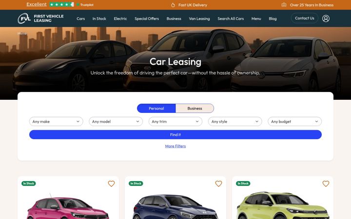 Snimka zaslona za firstvehicleleasing.co.uk