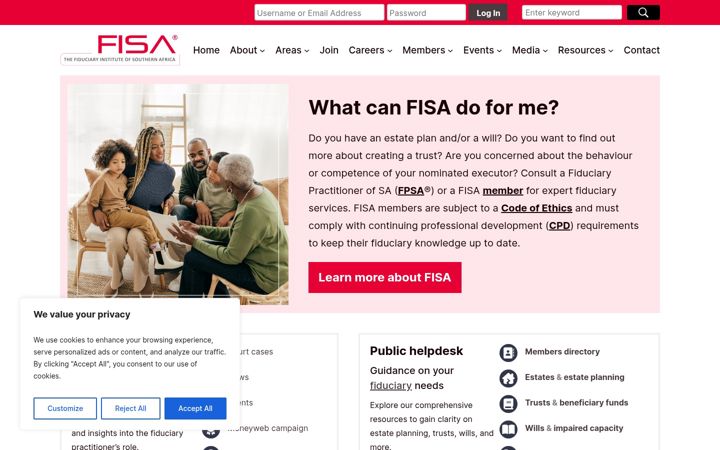 Screenshot of fisa.net.za