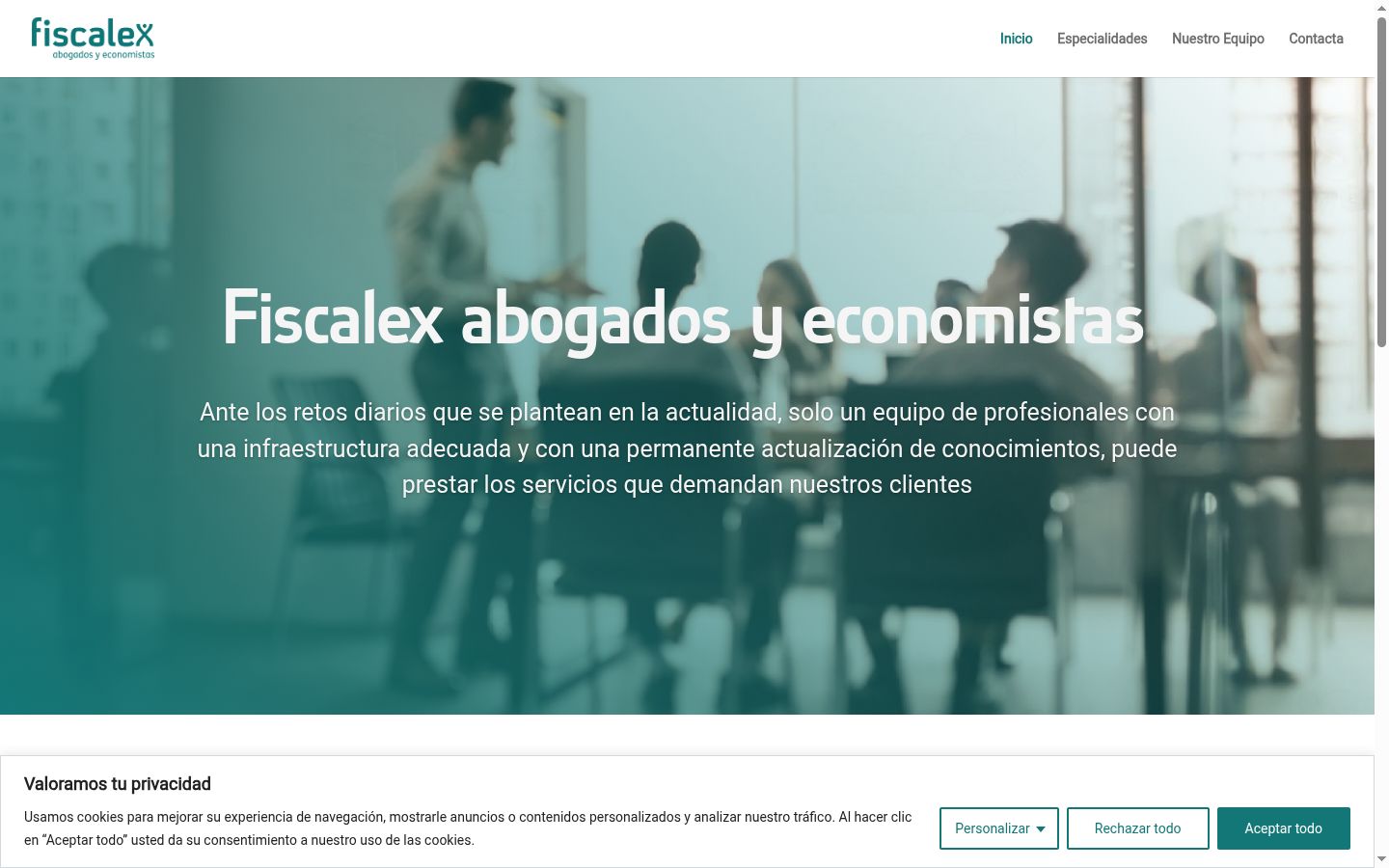 Captura de pantalla del banner de consentimiento mostrado antes de cualquier interacción