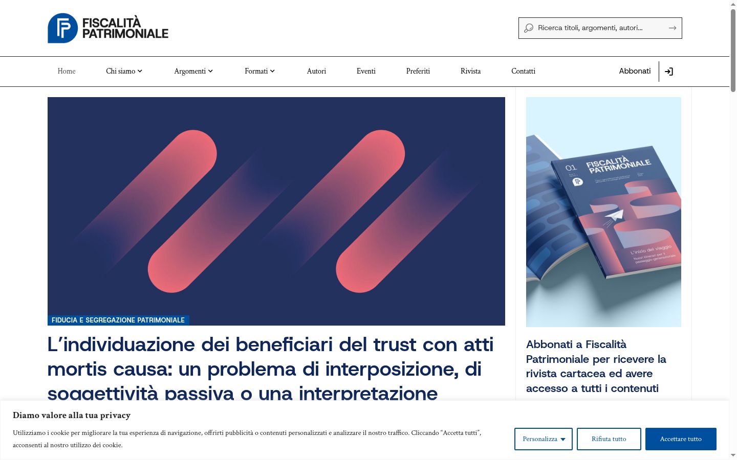 Screenshot del banner di consenso mostrato prima di qualsiasi interazione