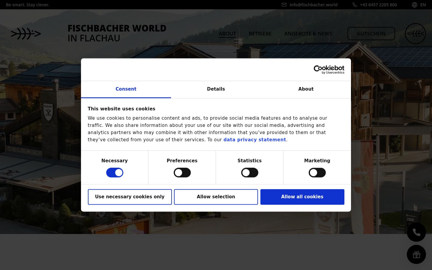 Screenshot del banner di consenso mostrato prima di qualsiasi interazione
