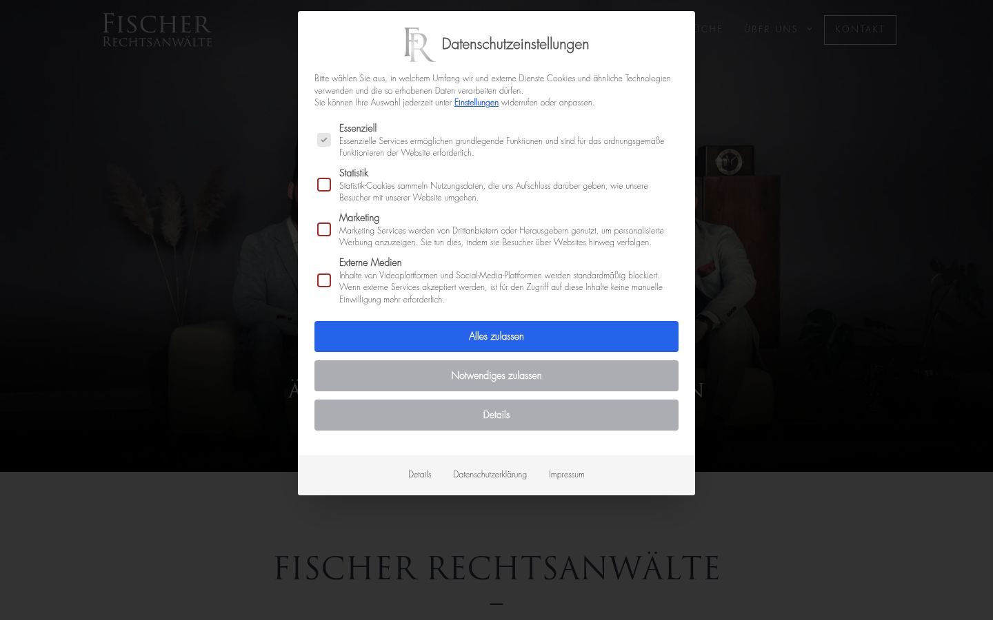 Screenshot des Einwilligungsbanners vor jeglicher Interaktion