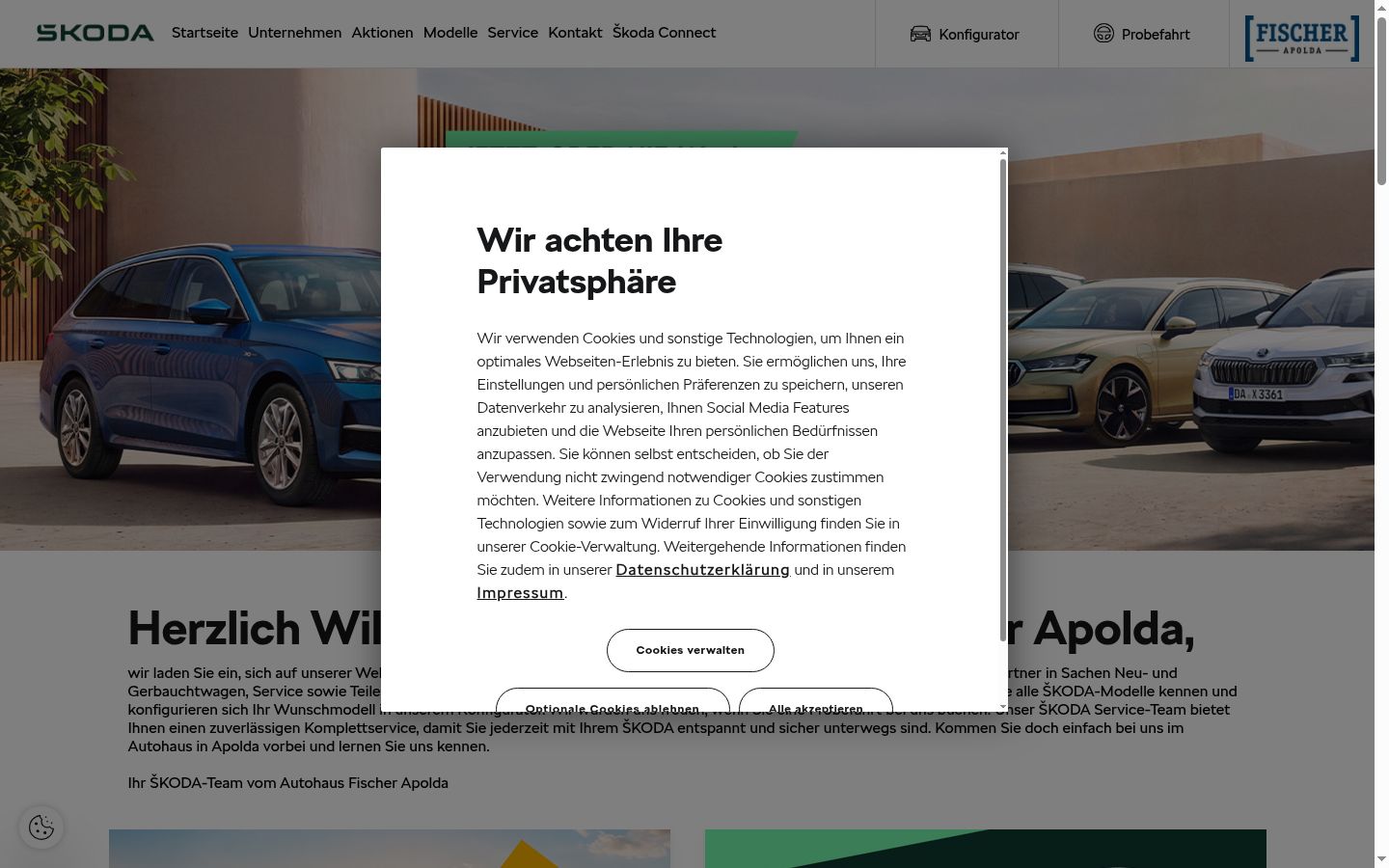 Screenshot del banner di consenso mostrato prima di qualsiasi interazione