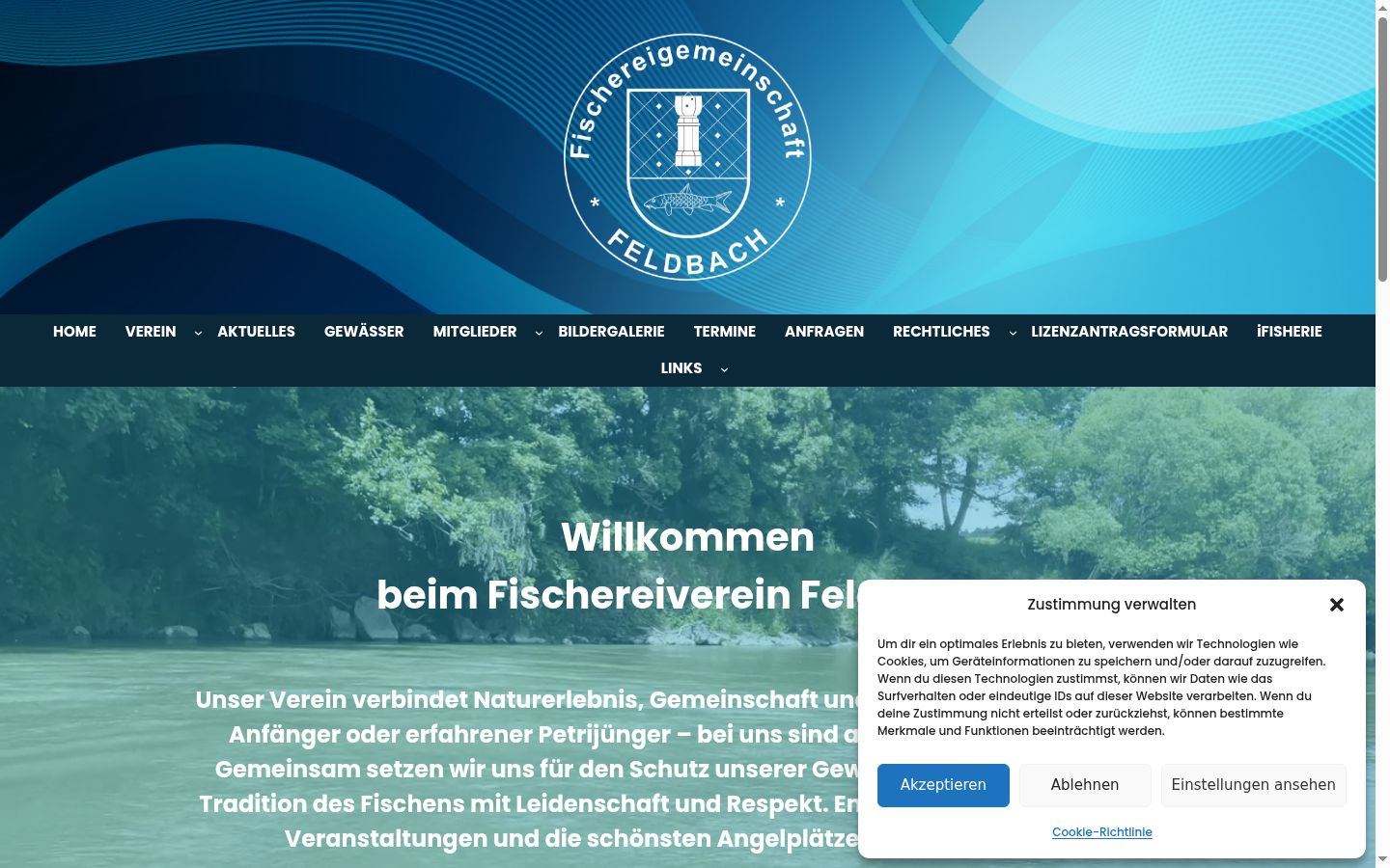 Captura de ecrã do banner de consentimento apresentado antes de qualquer interação