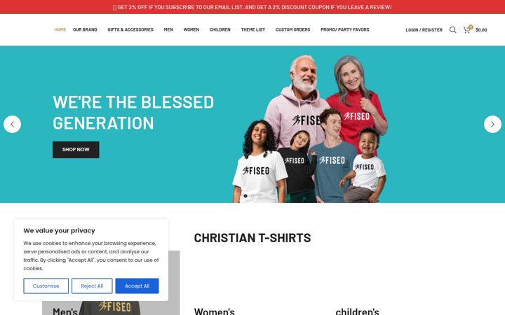 Screenshot of fiseotshirts.com