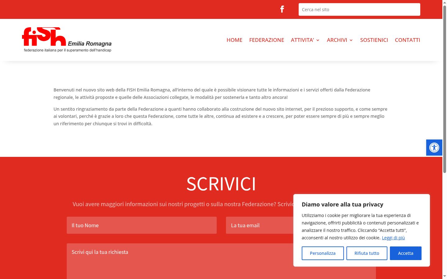 Screenshot del banner di consenso mostrato prima di qualsiasi interazione