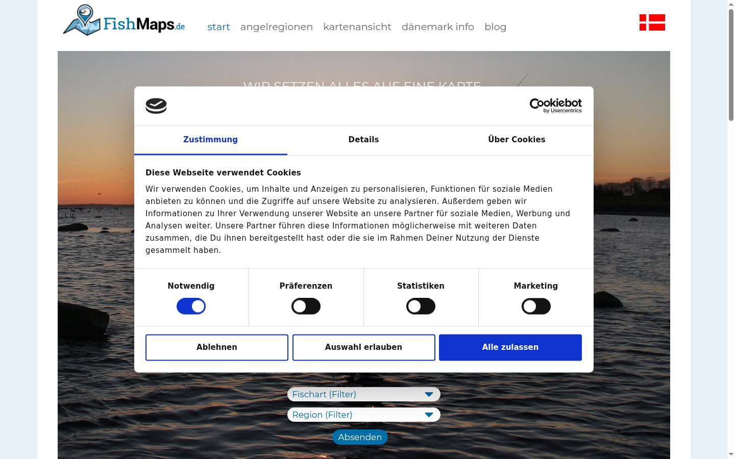 Screenshot del banner di consenso mostrato prima di qualsiasi interazione