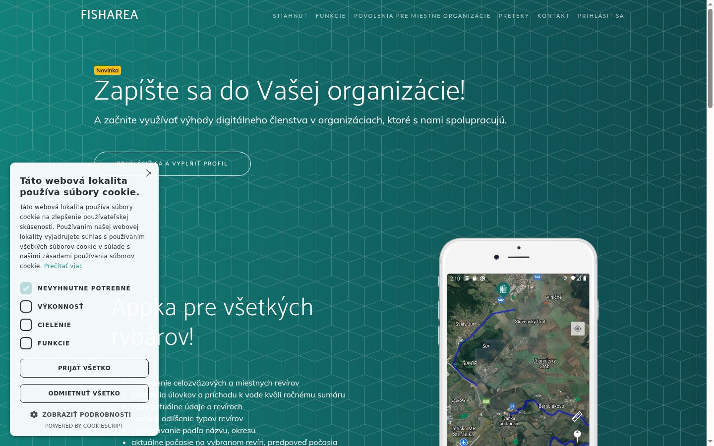 Ekrānuzņēmums ar piekrišanas baneri, kas tika rādīts pirms jebkādas mijiedarbības