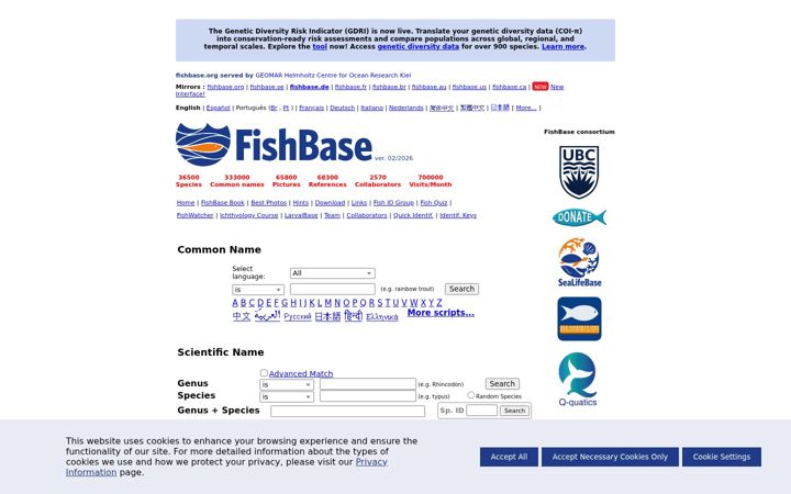 Screenshot of fishbase.de
