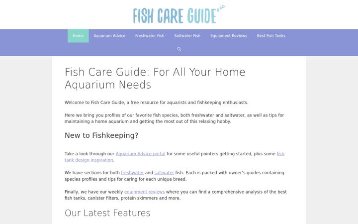 Screenshot of fishcareguide.com