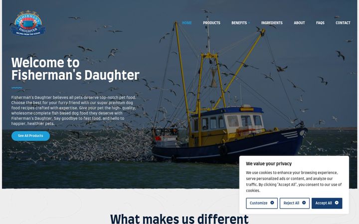 Screenshot of fishermansdaughterpetfood.com