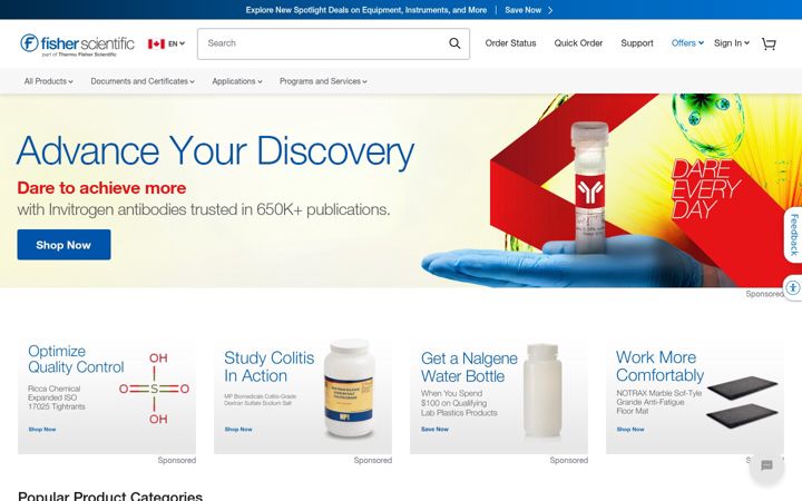 Screenshot ta' fishersci.ca