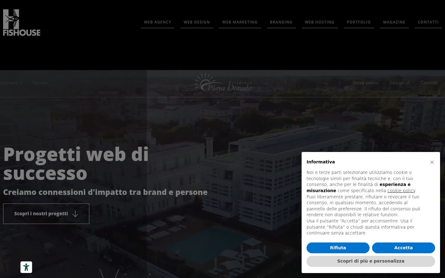 Screenshot del banner di consenso mostrato prima di qualsiasi interazione