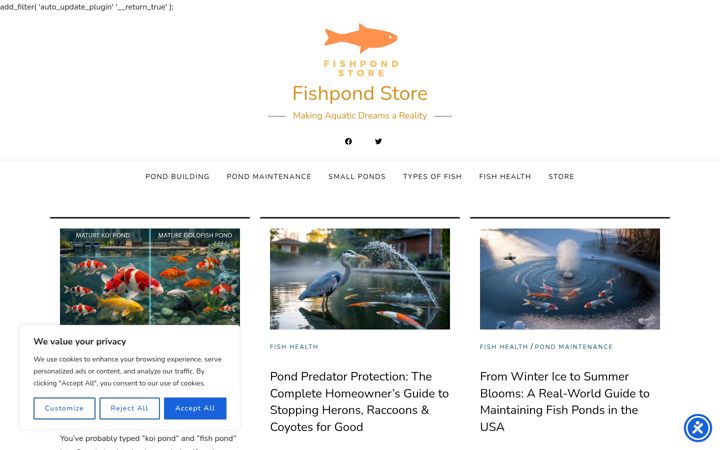 Screenshot of fishpondstore.com