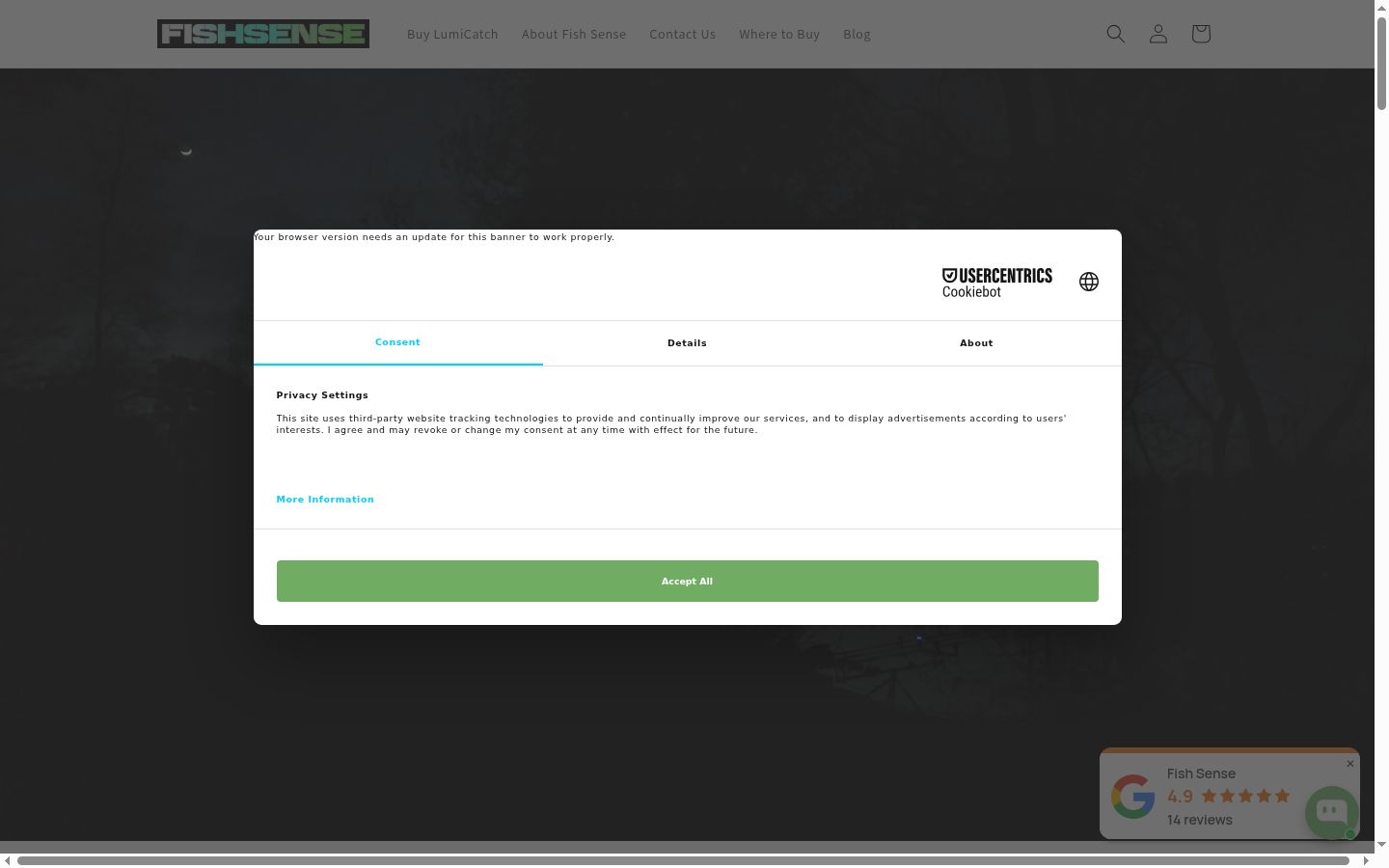 Screenshot del banner di consenso mostrato prima di qualsiasi interazione