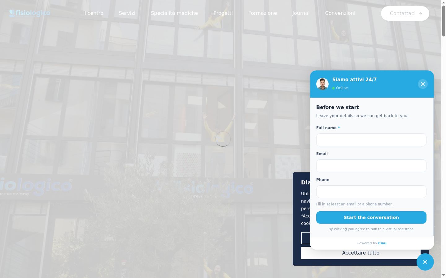 Screenshot del banner di consenso mostrato prima di qualsiasi interazione