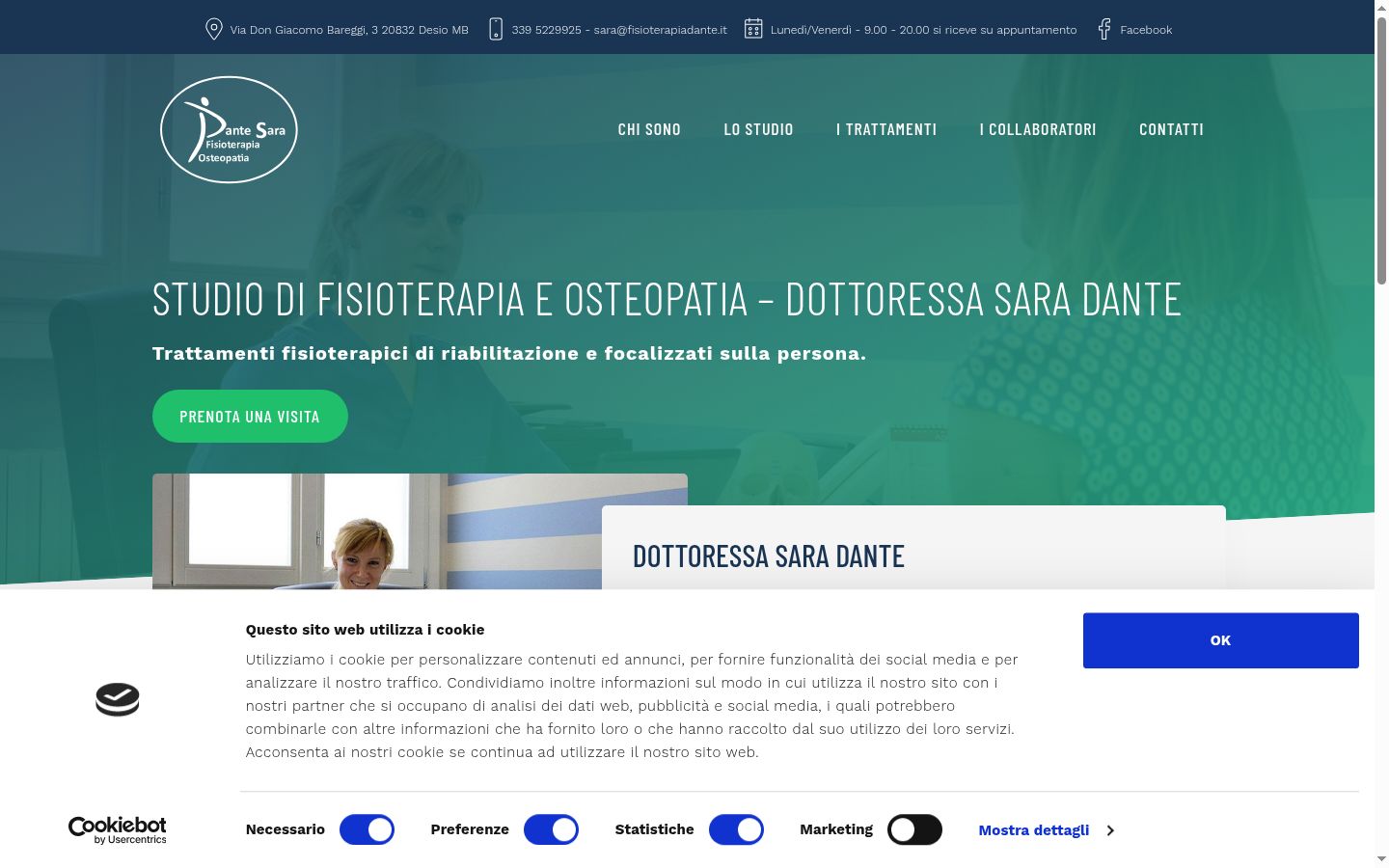 Screenshot del banner di consenso mostrato prima di qualsiasi interazione