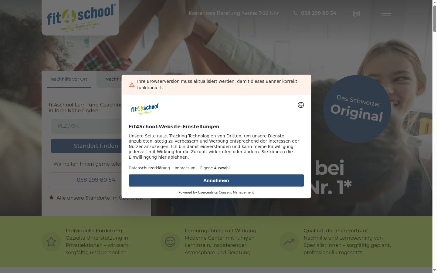 Screenshot del banner di consenso mostrato prima di qualsiasi interazione