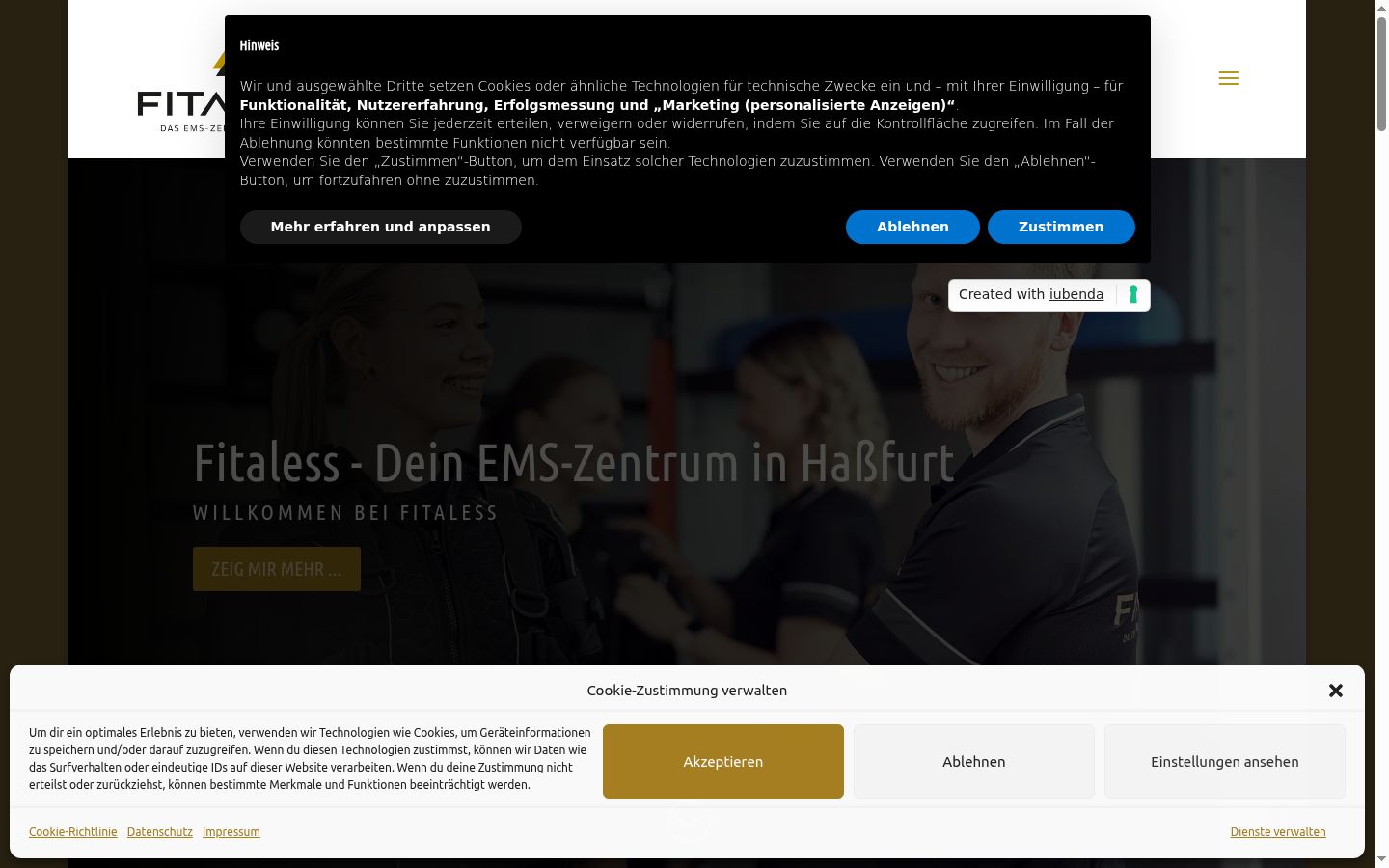 Screenshot des Einwilligungsbanners vor jeglicher Interaktion