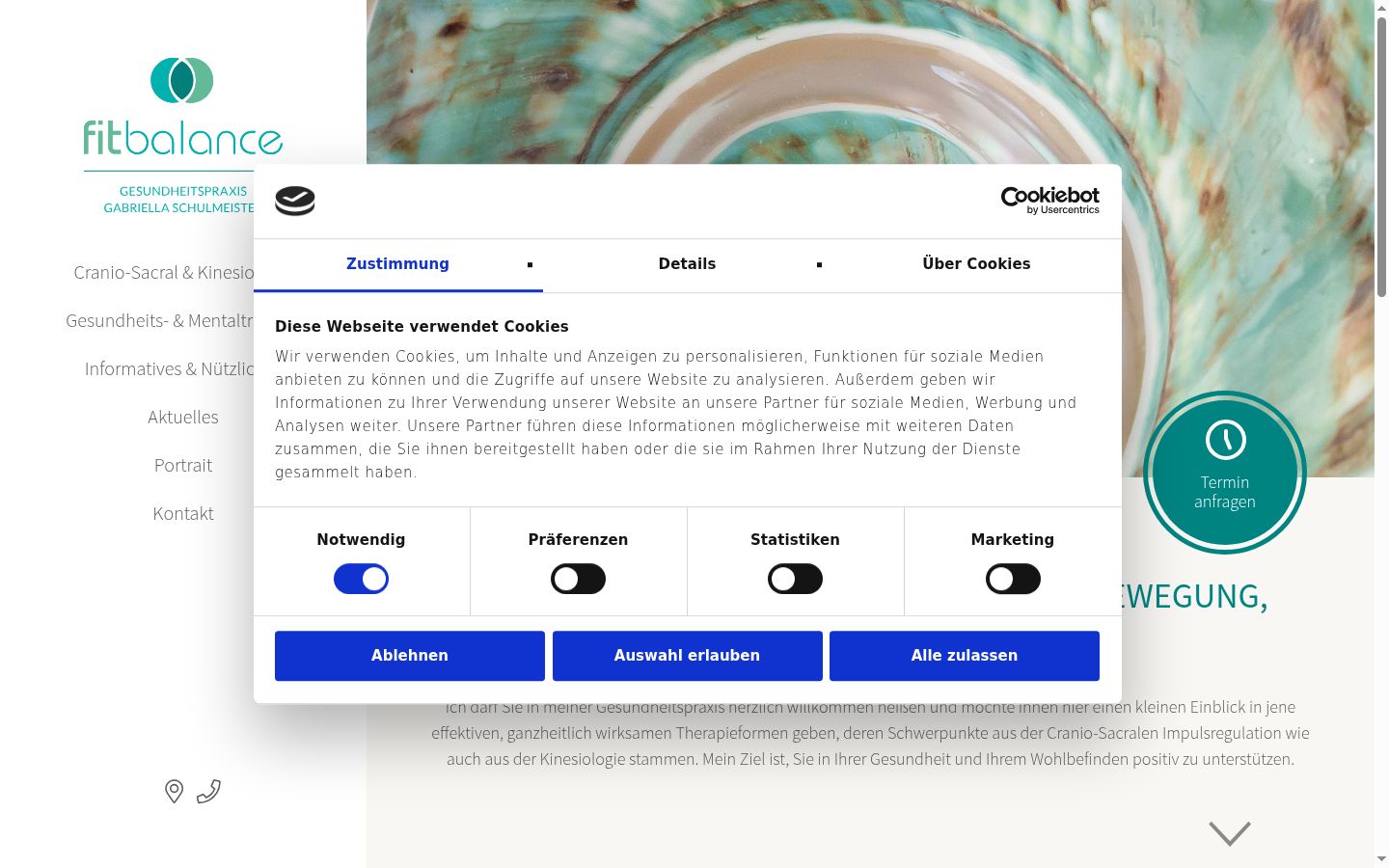 Screenshot del banner di consenso mostrato prima di qualsiasi interazione