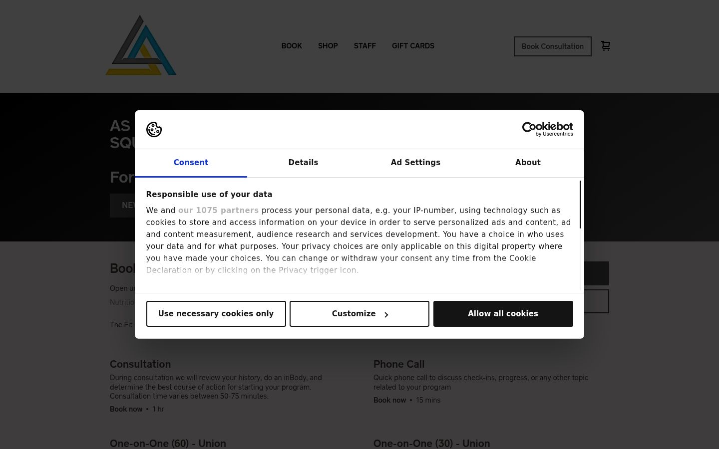 Screenshot of the consent banner shown before any interaction