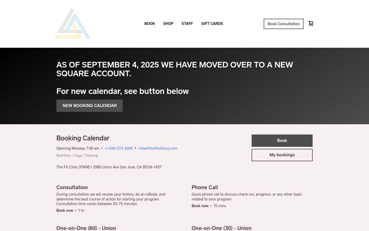Screenshot of fitclinic.square.site