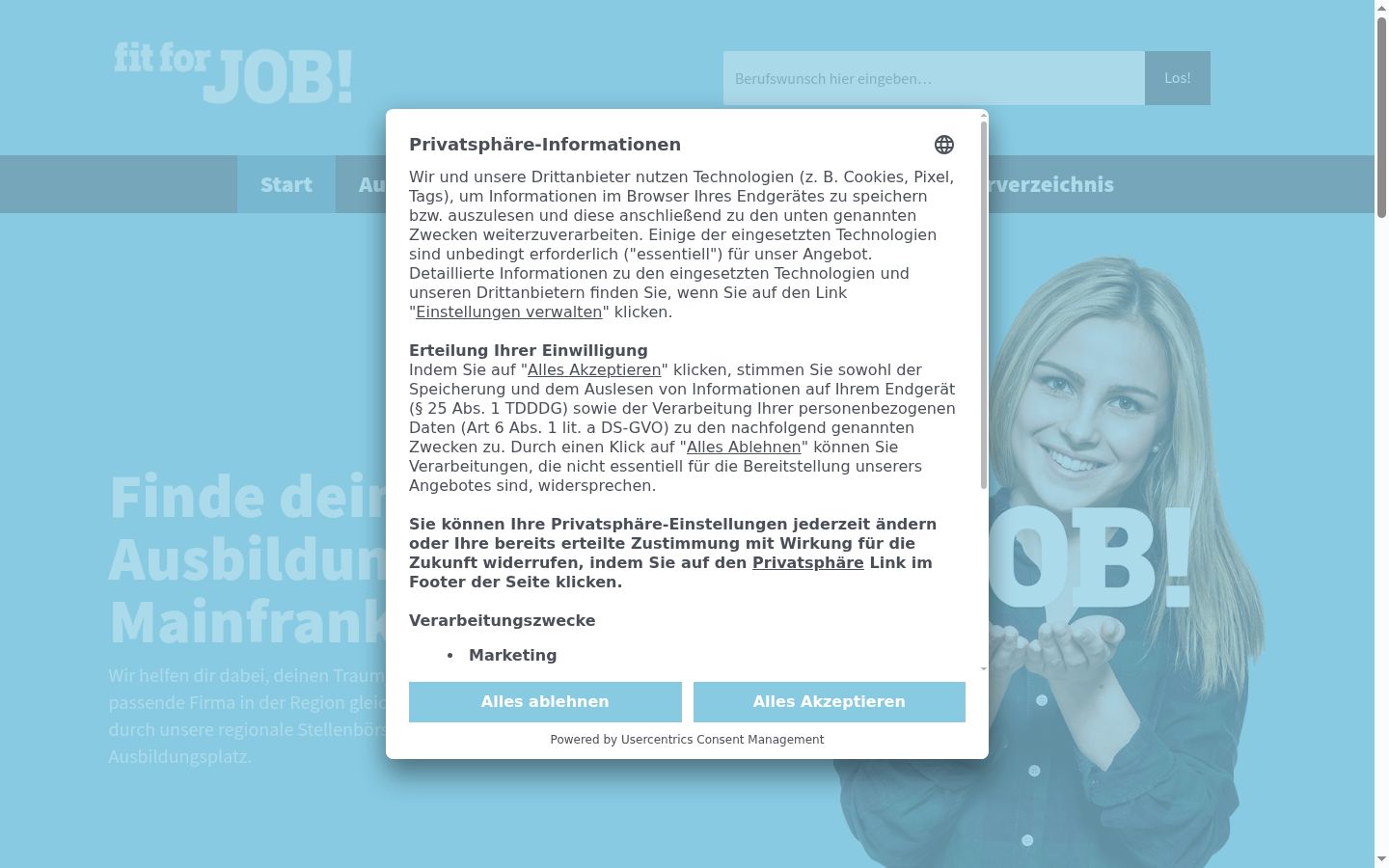 Skærmbillede af samtykkebanneret, som det blev vist før nogen interaktion