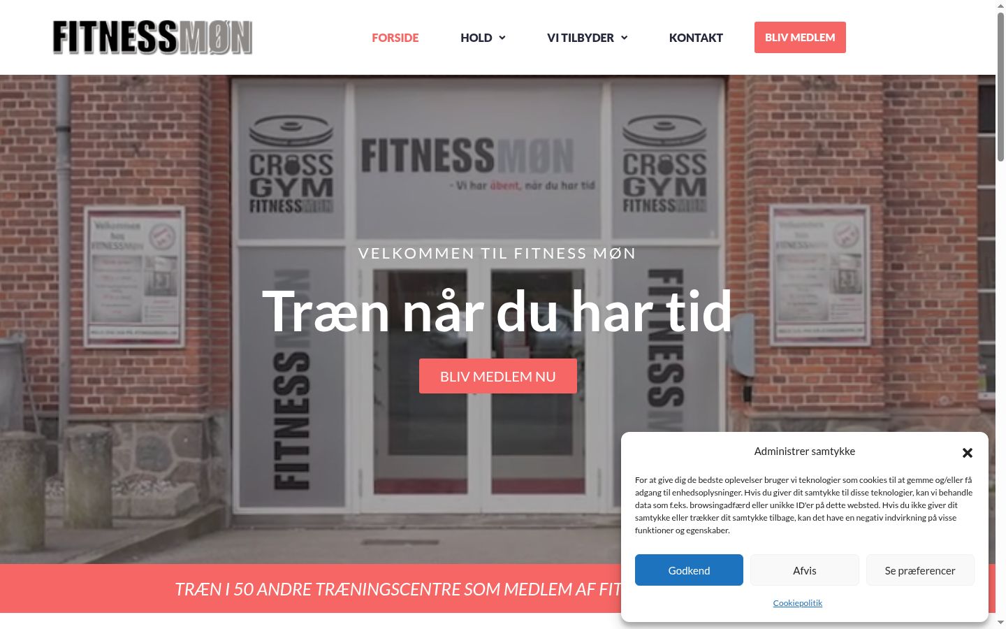 Skærmbillede af samtykkebanneret, som det blev vist før nogen interaktion
