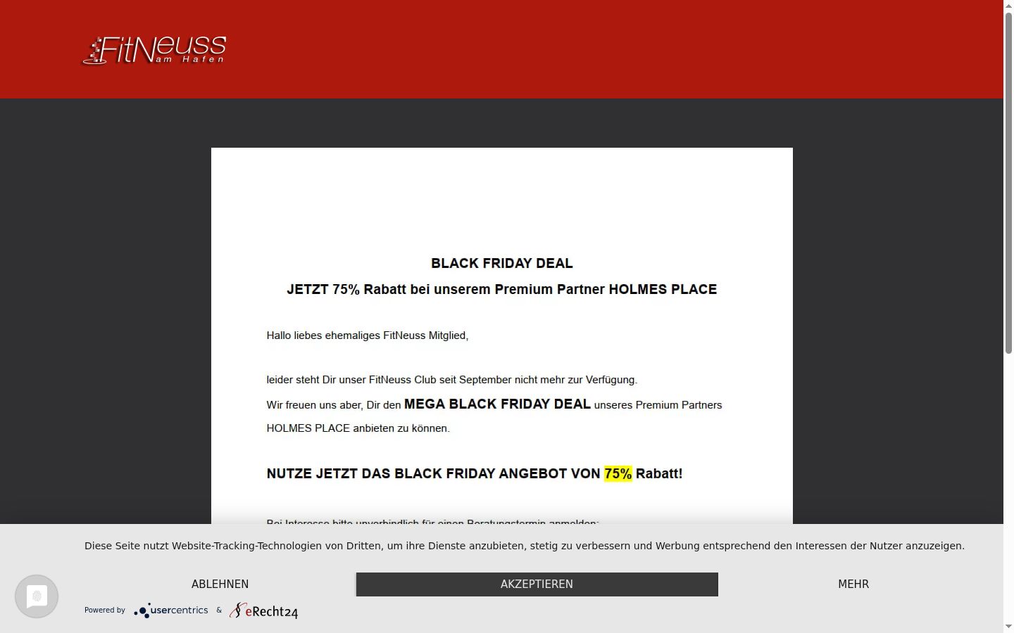 Screenshot del banner di consenso mostrato prima di qualsiasi interazione