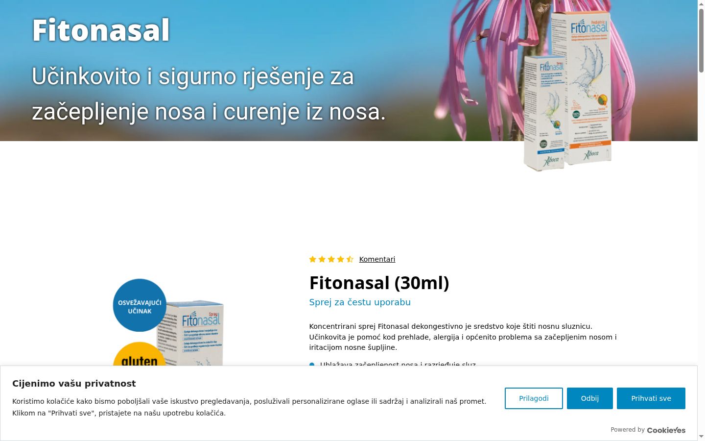 Captura de ecrã do banner de consentimento apresentado antes de qualquer interação
