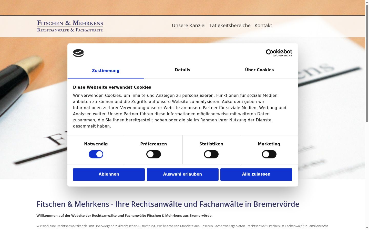 Screenshot del banner di consenso mostrato prima di qualsiasi interazione