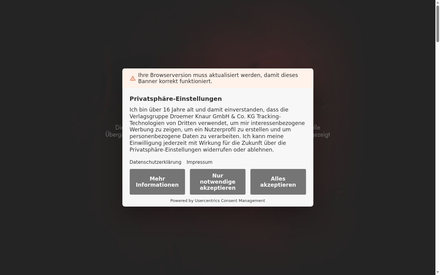 Screenshot des Einwilligungsbanners vor jeglicher Interaktion